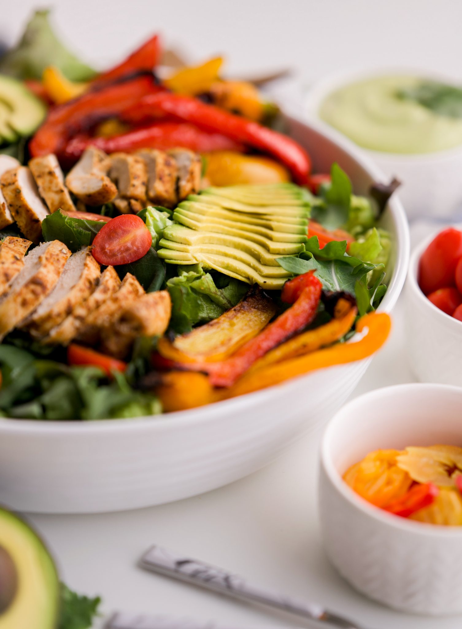 Chicken Fajita Salad With Avocado Cream Dressing Fullheart Nutrition