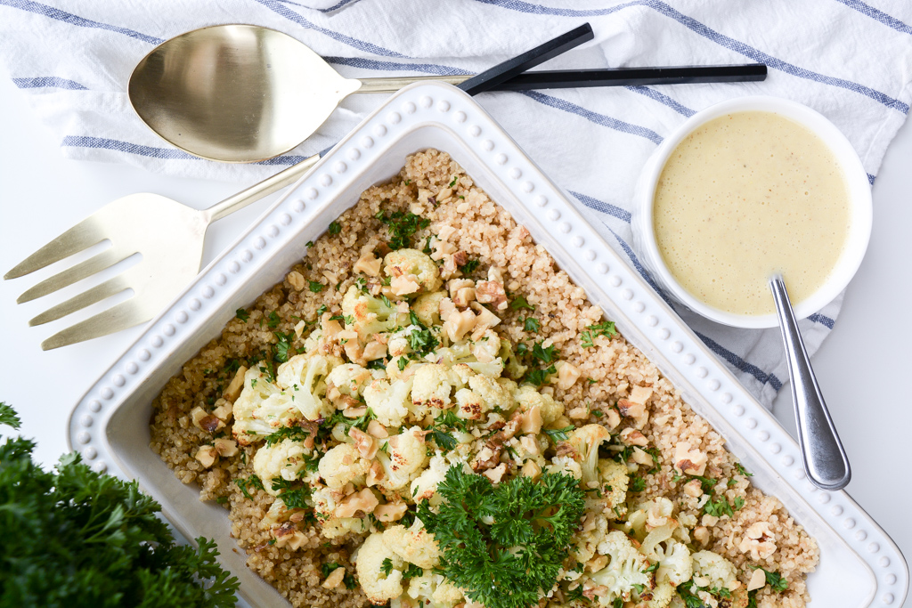 Roasted Cauliflower & Quinoa Salad with Lemon Garlic Vinaigrette | Vegan | Gluten-Free