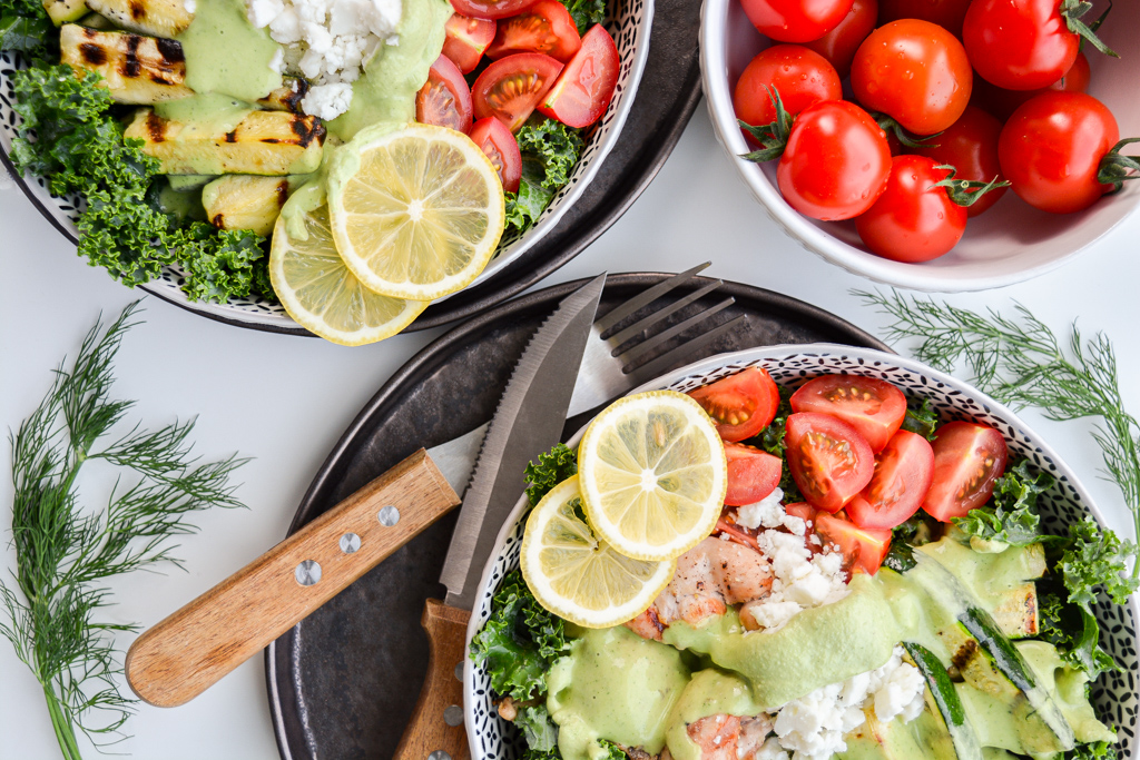 Greek Chicken Nourish Bowl with Creamy Lemon Dill Dressing | Paleo