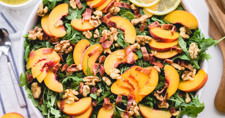 Peach + Bacon Summer Salad with Basil Peach Dressing | Paleo