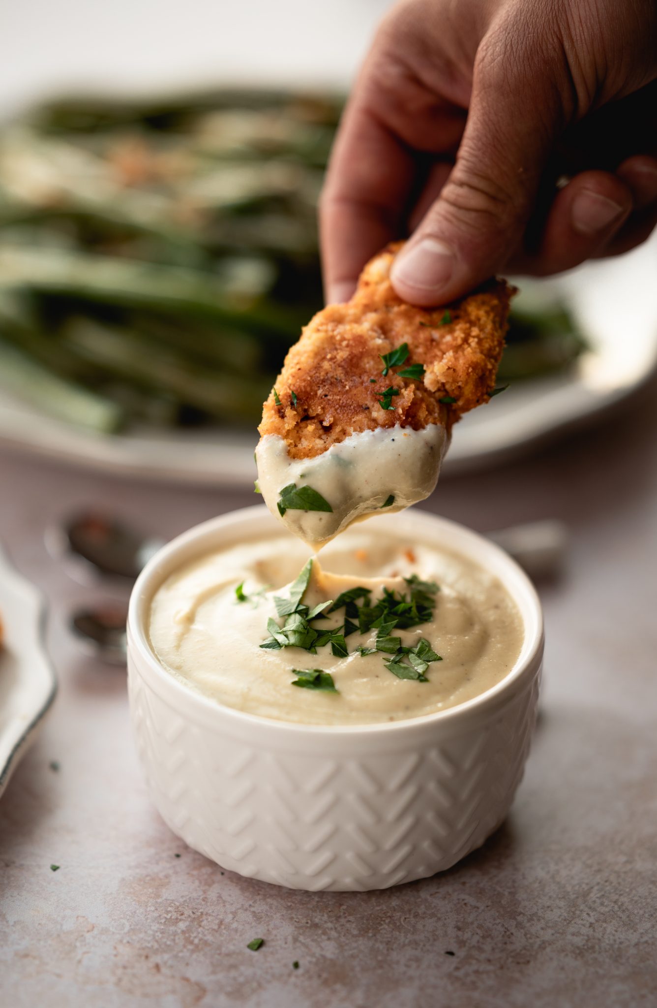 Paleo Chicken Strips with Creamy Garlic Dip – Fullheart Nutrition